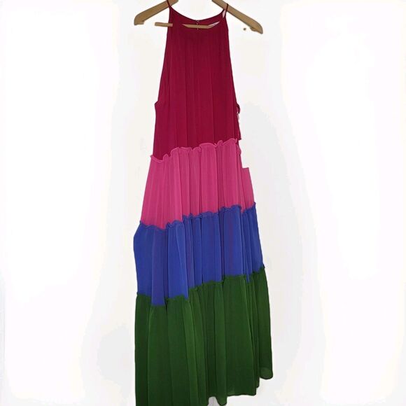 Chico's Maxi Dress Womens Size 3 US XL Colorblock Halter Summer Boho New - Picture 5 of 16